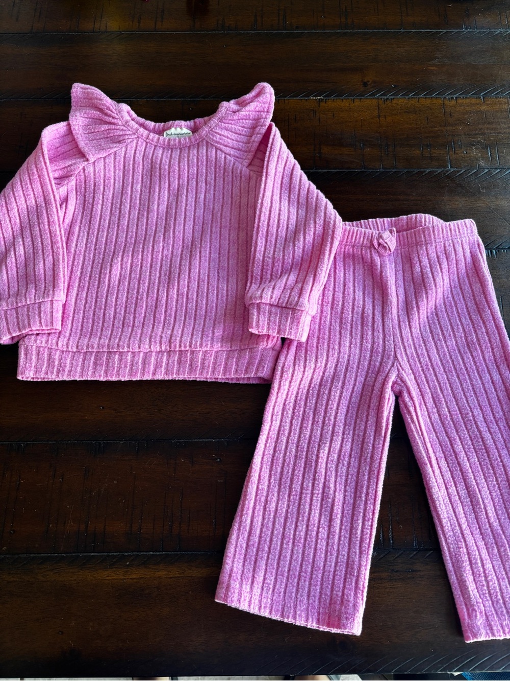 First Impressions Pink Ribbed Knit Matching Top & Pants Set